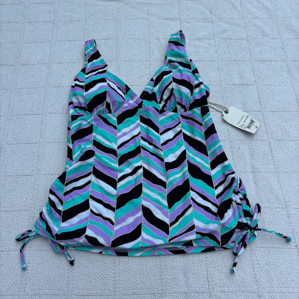 Women's 8 St. John's Bay Chevron Geometric Turquoise‎ Purple Black Tankini Top